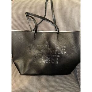 Victoria’s Secret 2019 Laser-cut Logo Tote Bag Purse Bag Faux Leather Black